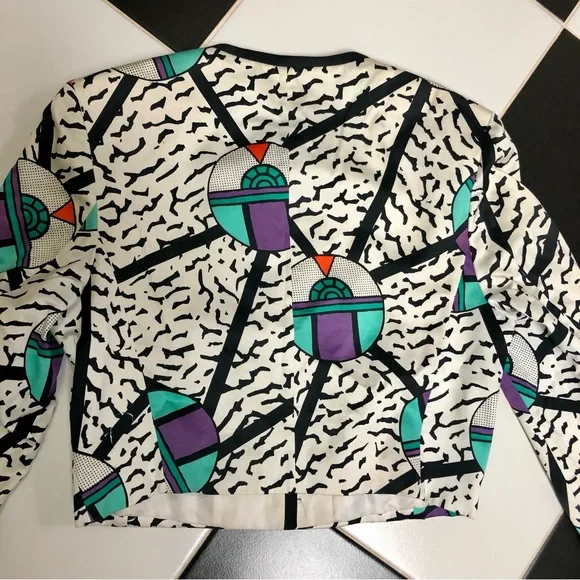 Vintage 80s Louis Feraud Multicolored Memphis Pattern Multicolor Blazer Jacket 6 - Picture 12 of 15